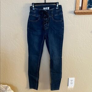 We The Free High Rise Dark Blue Lace-Up Jeans